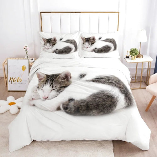 Housse de Couette Chat Gris et Blanc