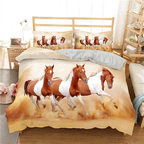 Housse de Couette Cheval Marron et Blanc