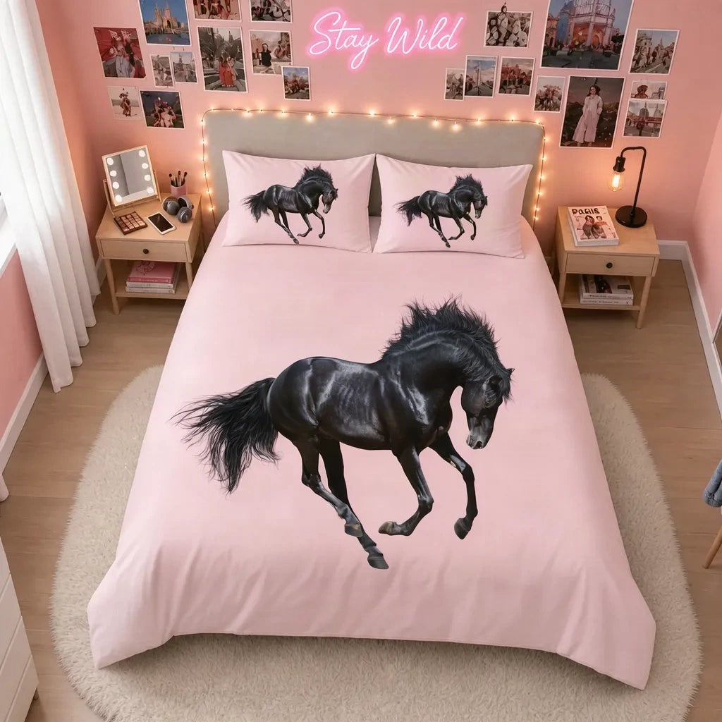 Cheval noir fond rose - cheval noir fond rose