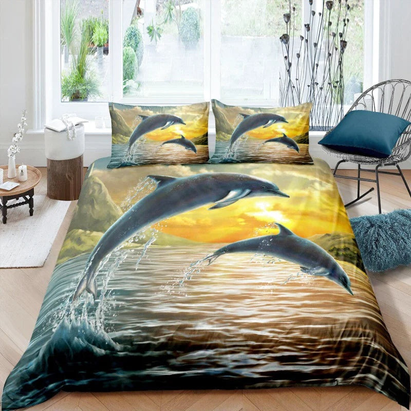 Housse de Couette Dauphin Coucher de Soleil