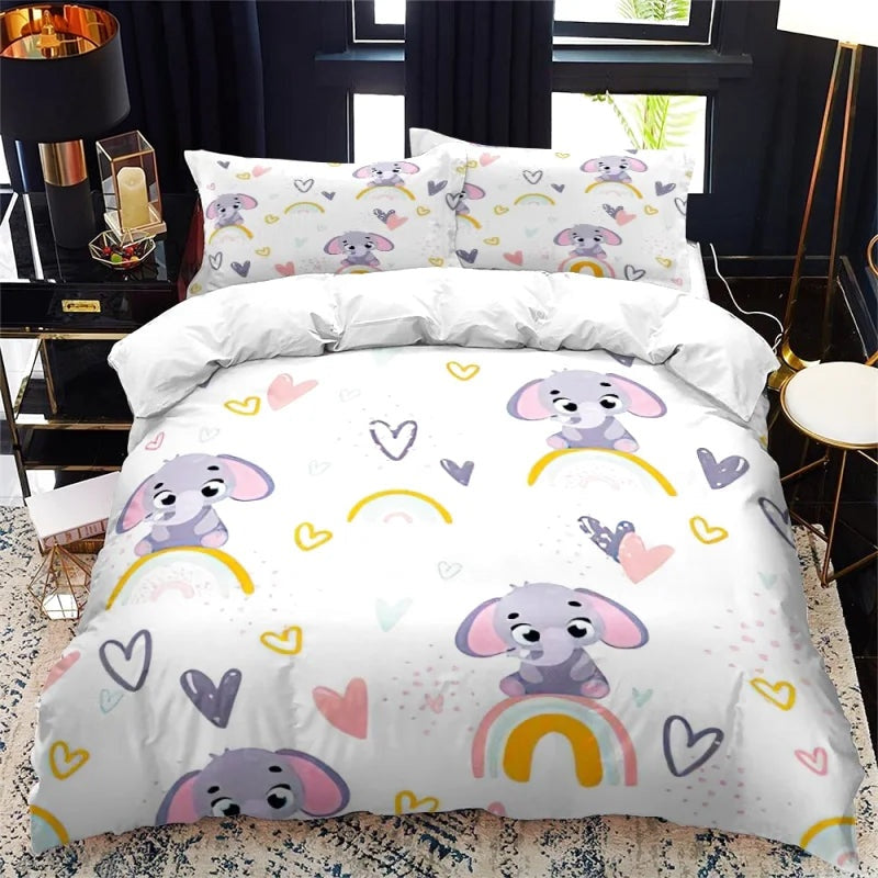 Housse de Couette Éléphant Arc en Ciel