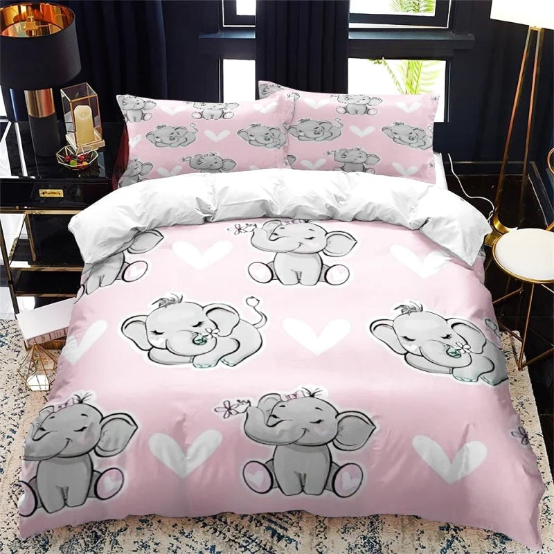 Housse de Couette Éléphant Rose