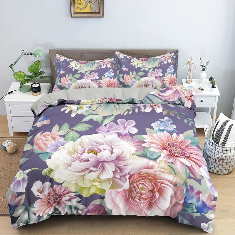 Housse de couette Fleurs Rose et Noire