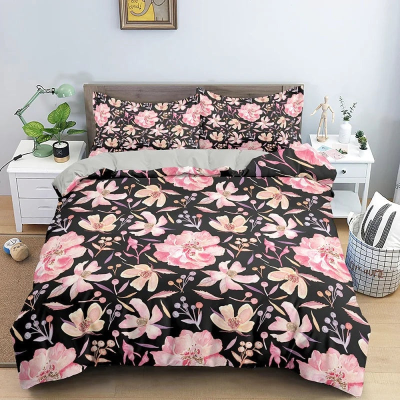 Housse de couette Fleurs Rose Laurier