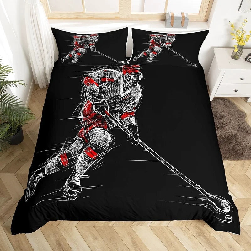 Housse de Couette Hockey Patinage Noir