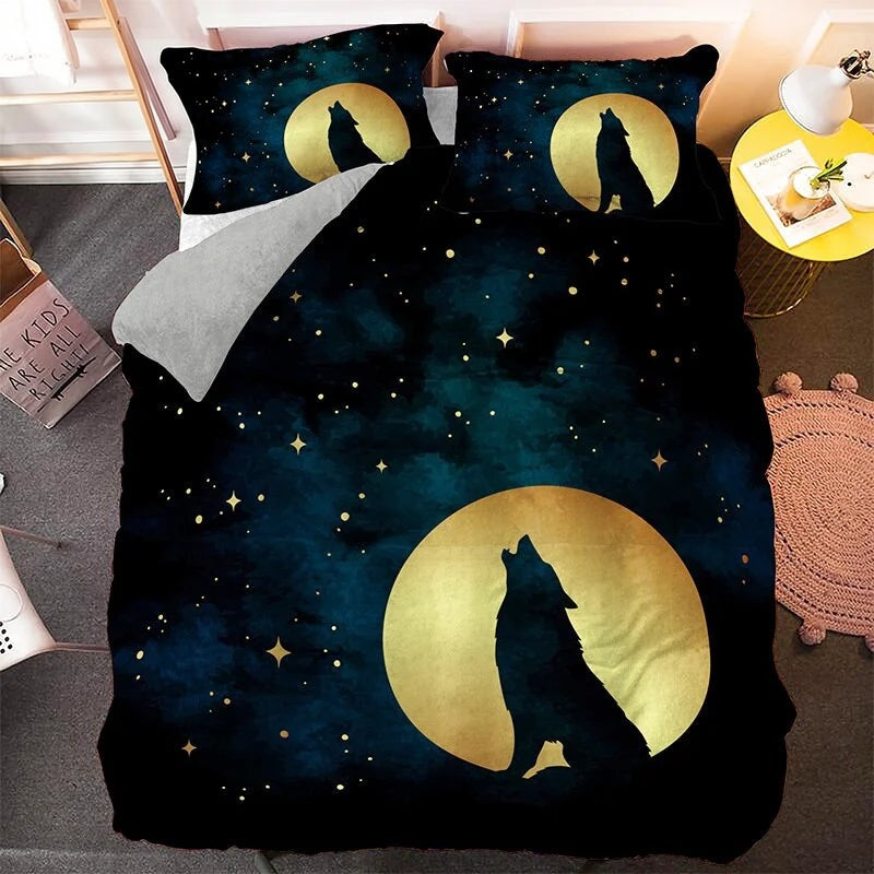 Housse de couette Loup Ciel Étoile