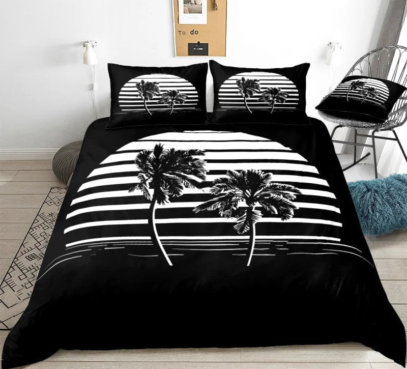 Housse de Couette Palmier Noir et Blanc