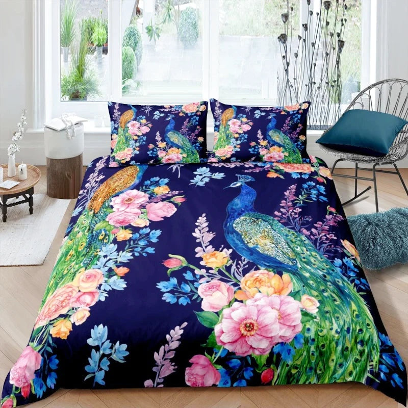 Housse de Couette Paon Fleurie