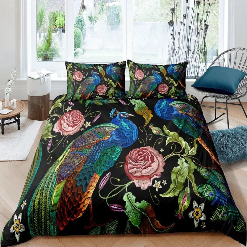 Housse de Couette Paon Noir