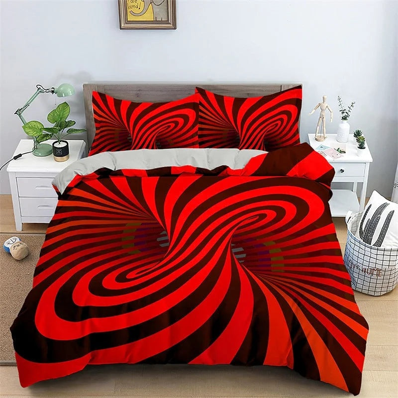 Housse de Couette Psychédélique Rouge et Noir