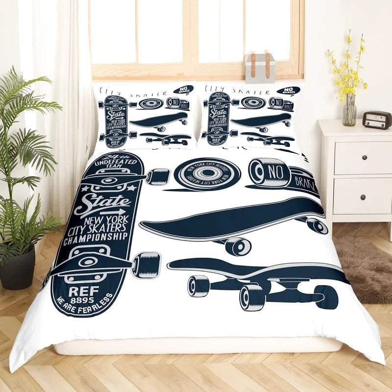 Housse de Couette Skate Blanche et Noir