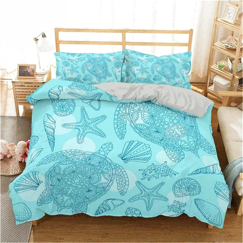 Housse de Couette Tortue Coquillage Bleu