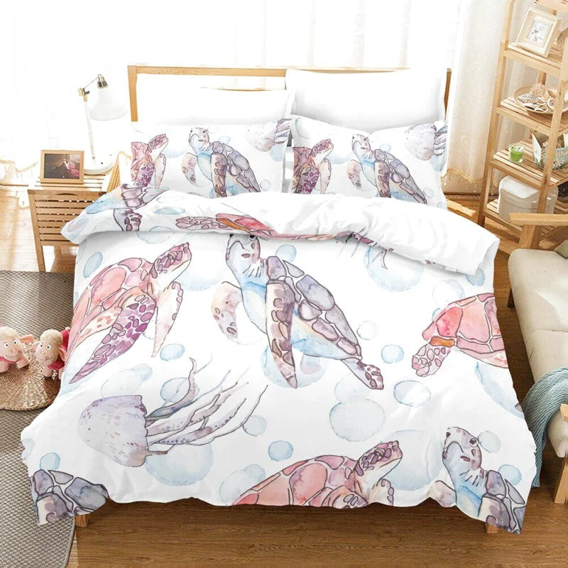 Housse de Couette Tortue Méduse Blanche