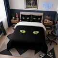 Housse de couette yeux de chat verts sur fond noir