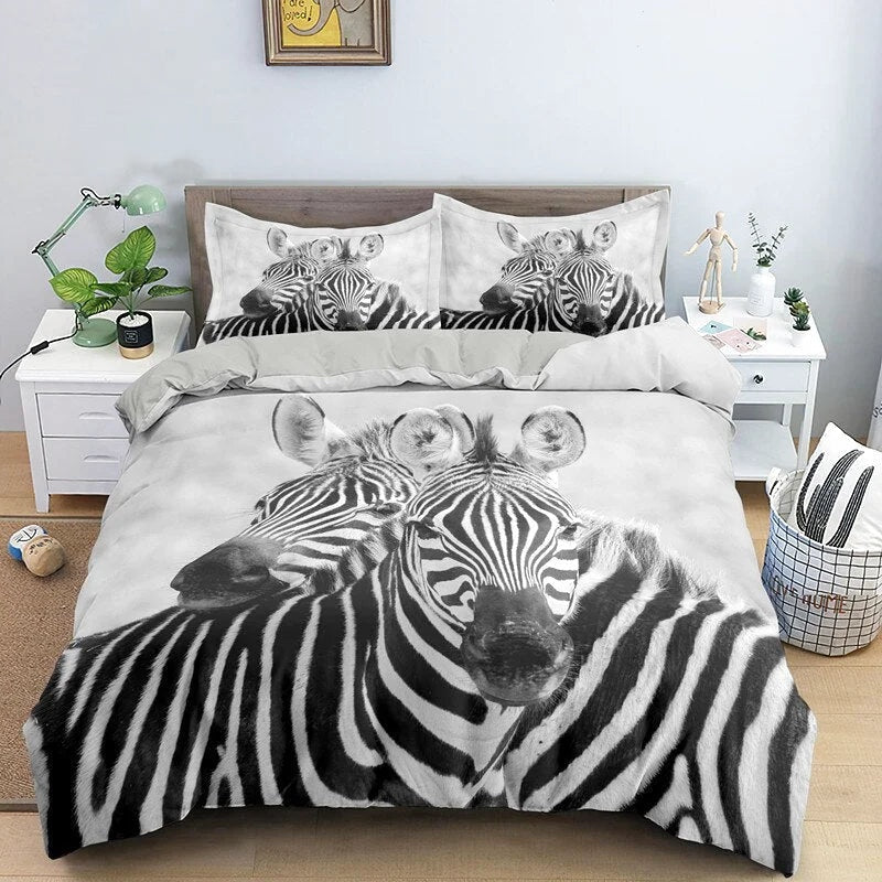Housse de Couette Zèbre Noir et Blanc