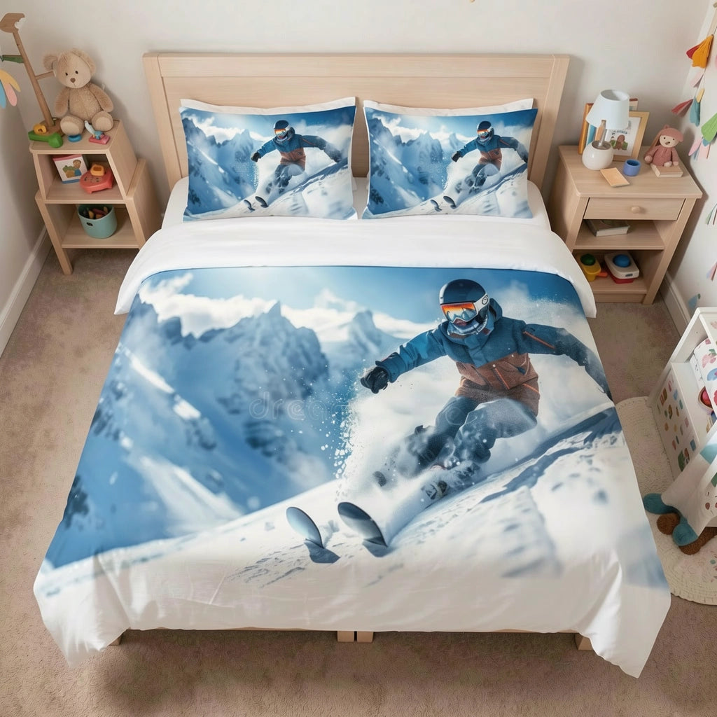 Ski Dream - young-snowboarder-rides-down-alpine-mountain-high-speed-young-snowboarder-rides-down-alpine-mountain-high-speed-ai-311193687