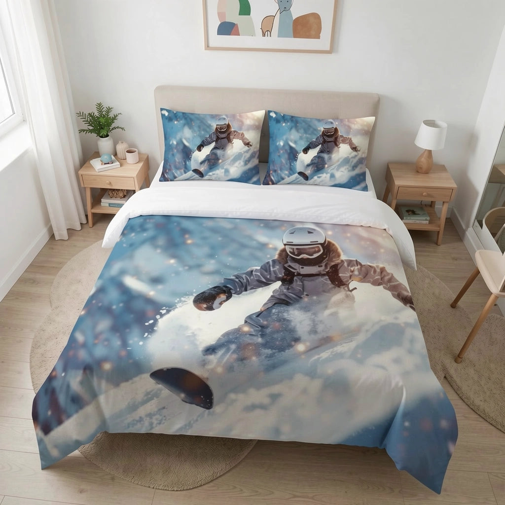 Snow Board - young-snowboarder-rides-down-alpine-mountain-high-speed-ai-generative-307697387